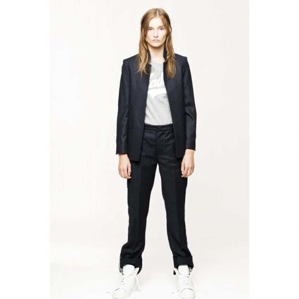 Zadig & Voltaire Womens Pist Bi Straight Wool-Blend Pin Stripe Trouser Gray